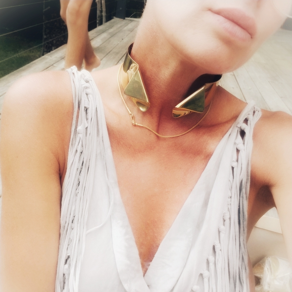 Tuxedo Gold brass choker collar bold necklace choker runway - Picture 2 of 2